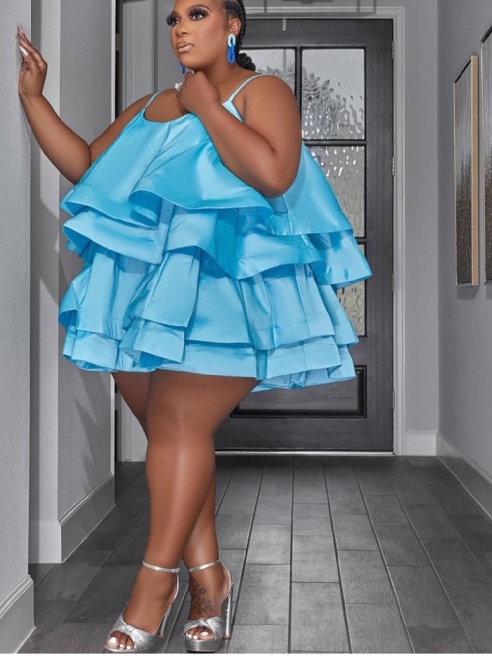 Tiered Baby Blue Ruffle Mini Dress